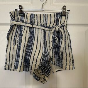Adorable soft high waisted shorts with blue stripes and matching fabric belt